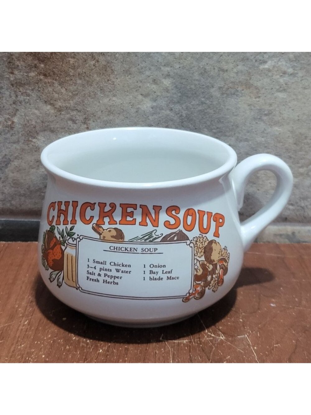 Vintage Ceramic Chicken Soup Recipe Mug Cup Handle